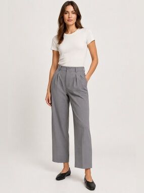 NONAME Women’s Pleated Wide-Leg Tailored Trousers Gray Medium Menswear High Rise